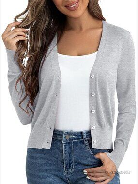 Cropped Cardigan Sweater Button Down Open Front Bolero Shrug